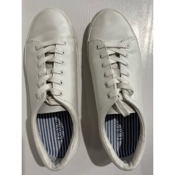 J CREW SZ 8 Classic "Road Trip" Front Logo White Canvas Low Lace-Up Sneakers - Picture 2 of 7